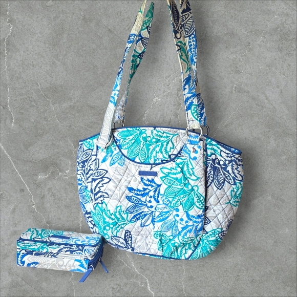Vera Bradley LOT Santiago Flowers Glenna Satchel Floral with Wallet - Picture 1 of 5